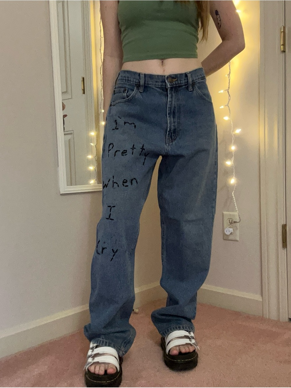 “I’m Pretty When I Cry” Embroidered Jeans